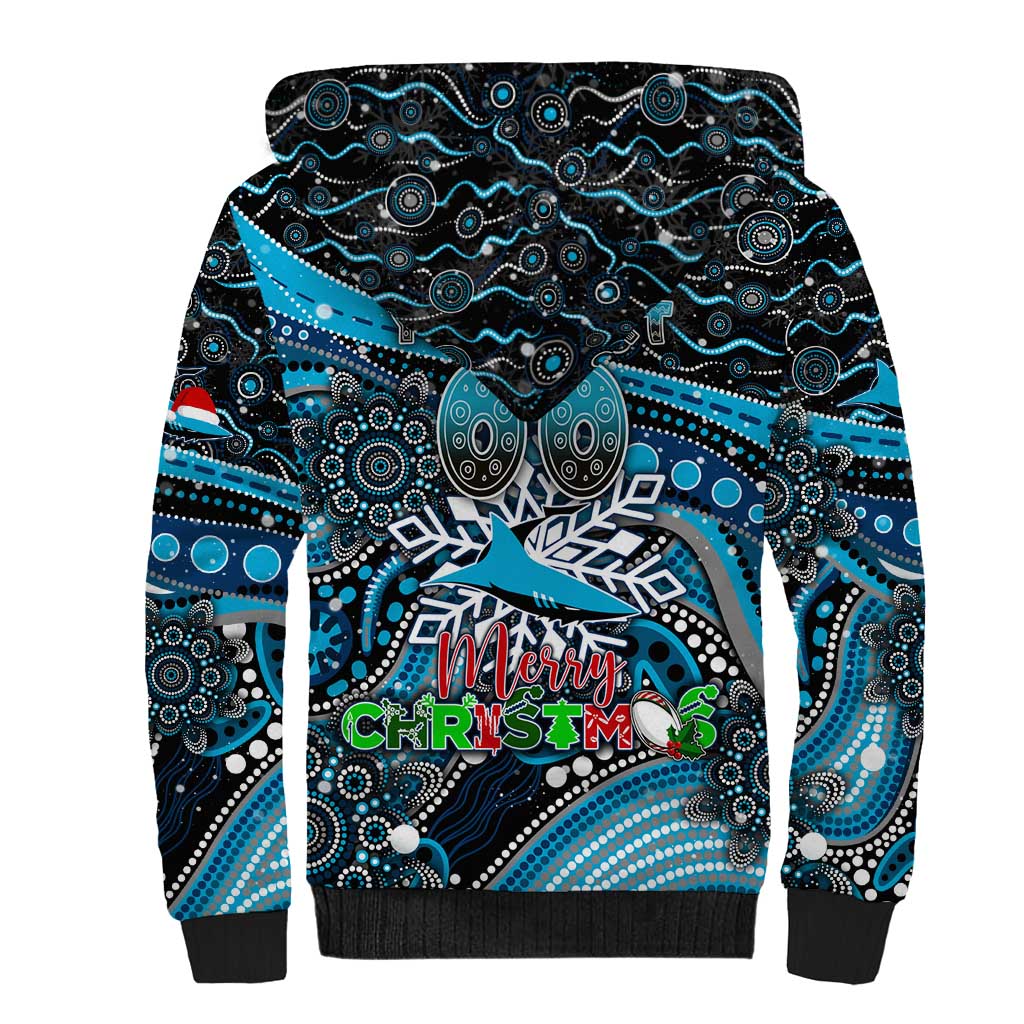Merry Christmas Sharks Sherpa Hoodie Aboriginal Santa Rugby Mascot - Cronulla Sutherland