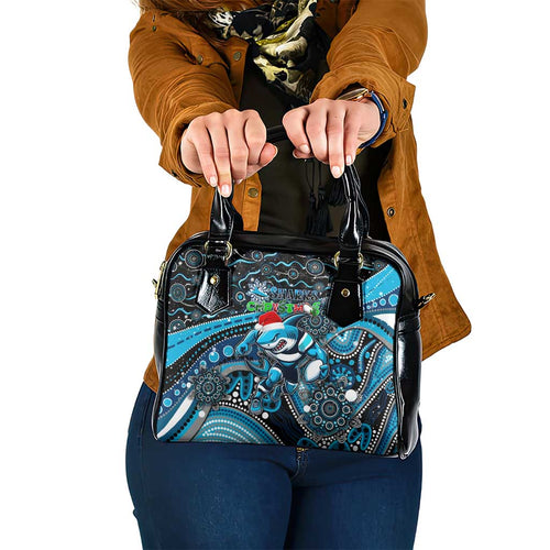 Merry Christmas Sharks Shoulder Handbag Aboriginal Santa Rugby Mascot - Cronulla Sutherland