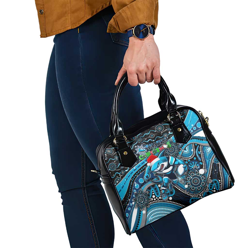 Merry Christmas Sharks Shoulder Handbag Aboriginal Santa Rugby Mascot - Cronulla Sutherland