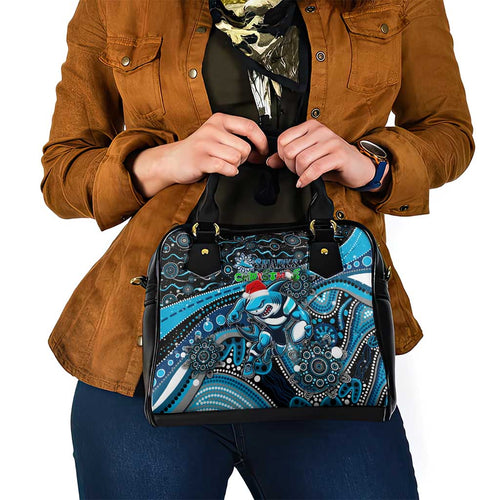 Merry Christmas Sharks Shoulder Handbag Aboriginal Santa Rugby Mascot - Cronulla Sutherland
