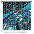 Merry Christmas Sharks Shower Curtain Aboriginal Santa Rugby Mascot - Cronulla Sutherland