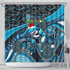 Merry Christmas Sharks Shower Curtain Aboriginal Santa Rugby Mascot - Cronulla Sutherland