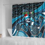 Merry Christmas Sharks Shower Curtain Aboriginal Santa Rugby Mascot - Cronulla Sutherland