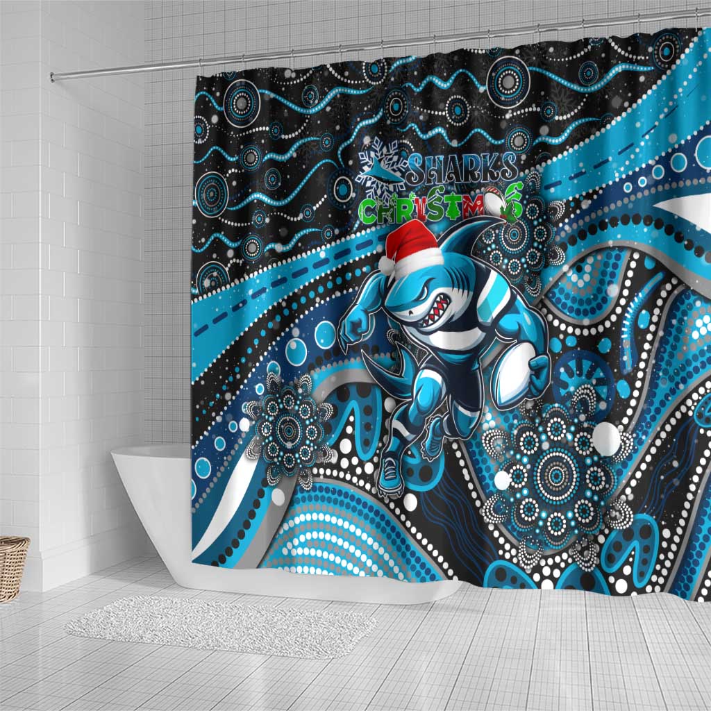 Merry Christmas Sharks Shower Curtain Aboriginal Santa Rugby Mascot - Cronulla Sutherland