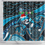 Merry Christmas Sharks Shower Curtain Aboriginal Santa Rugby Mascot - Cronulla Sutherland
