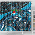 Merry Christmas Sharks Shower Curtain Aboriginal Santa Rugby Mascot - Cronulla Sutherland