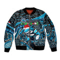Merry Christmas Sharks Sleeve Zip Bomber Jacket Aboriginal Santa Rugby Mascot - Cronulla Sutherland