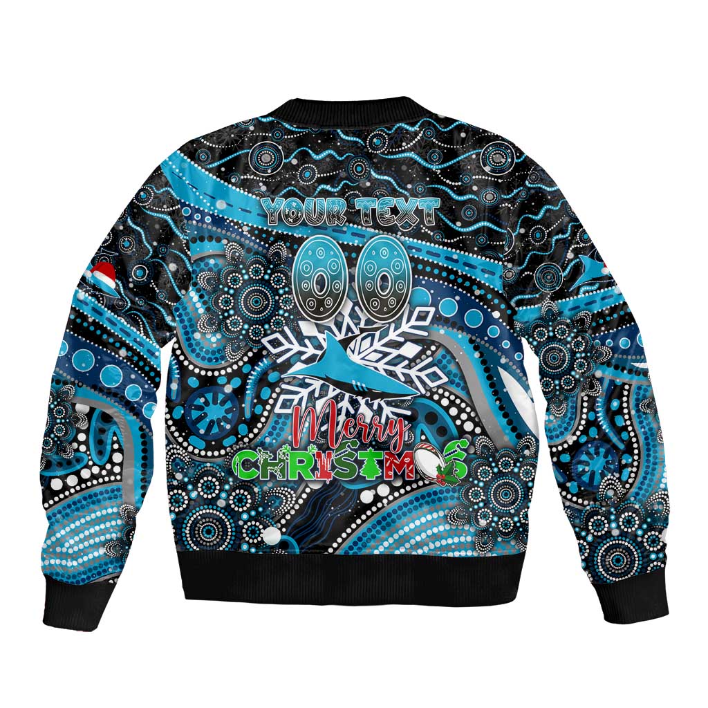 Merry Christmas Sharks Sleeve Zip Bomber Jacket Aboriginal Santa Rugby Mascot - Cronulla Sutherland