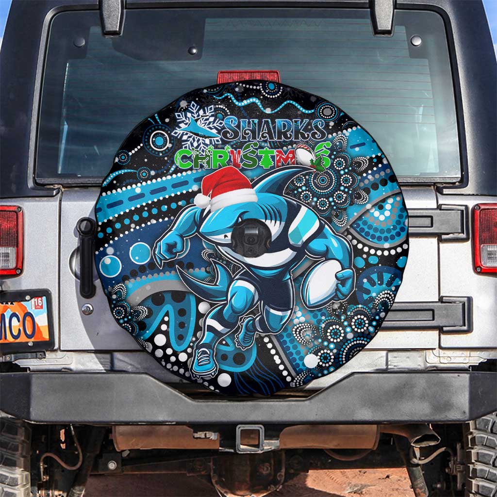 Merry Christmas Sharks Spare Tire Cover Aboriginal Santa Rugby Mascot - Cronulla Sutherland