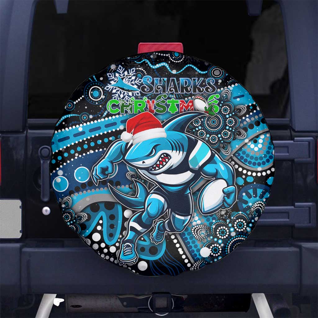 Merry Christmas Sharks Spare Tire Cover Aboriginal Santa Rugby Mascot - Cronulla Sutherland