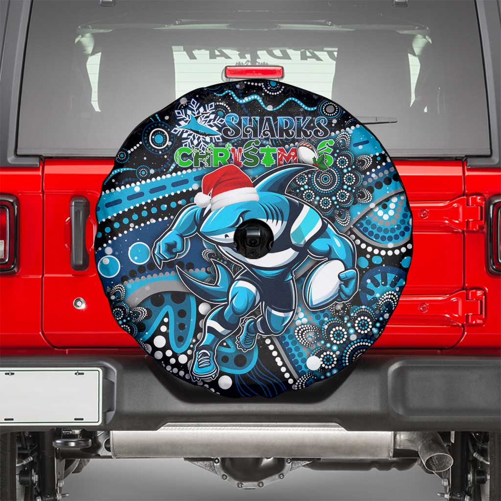 Merry Christmas Sharks Spare Tire Cover Aboriginal Santa Rugby Mascot - Cronulla Sutherland