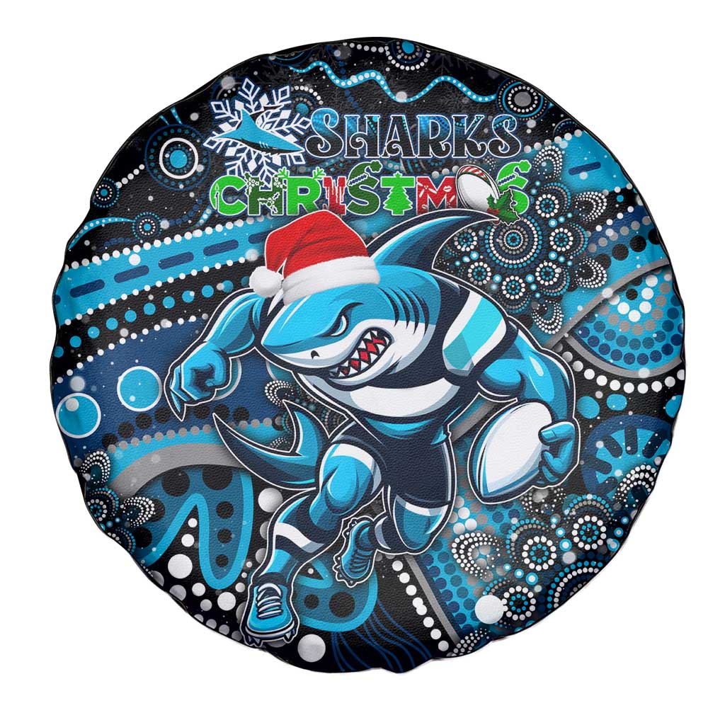 Merry Christmas Sharks Spare Tire Cover Aboriginal Santa Rugby Mascot - Cronulla Sutherland
