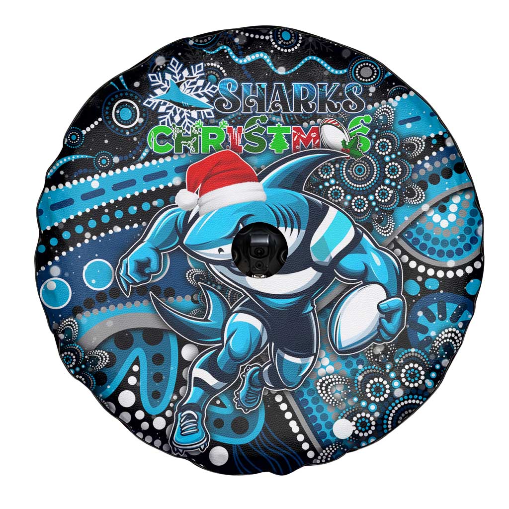 Merry Christmas Sharks Spare Tire Cover Aboriginal Santa Rugby Mascot - Cronulla Sutherland