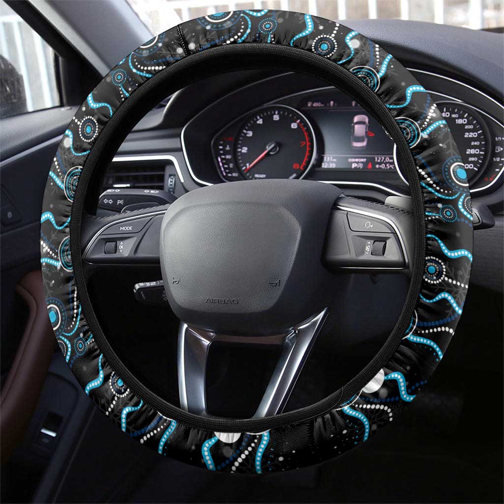 Merry Christmas Sharks Steering Wheel Cover Aboriginal Santa Rugby Mascot - Cronulla Sutherland