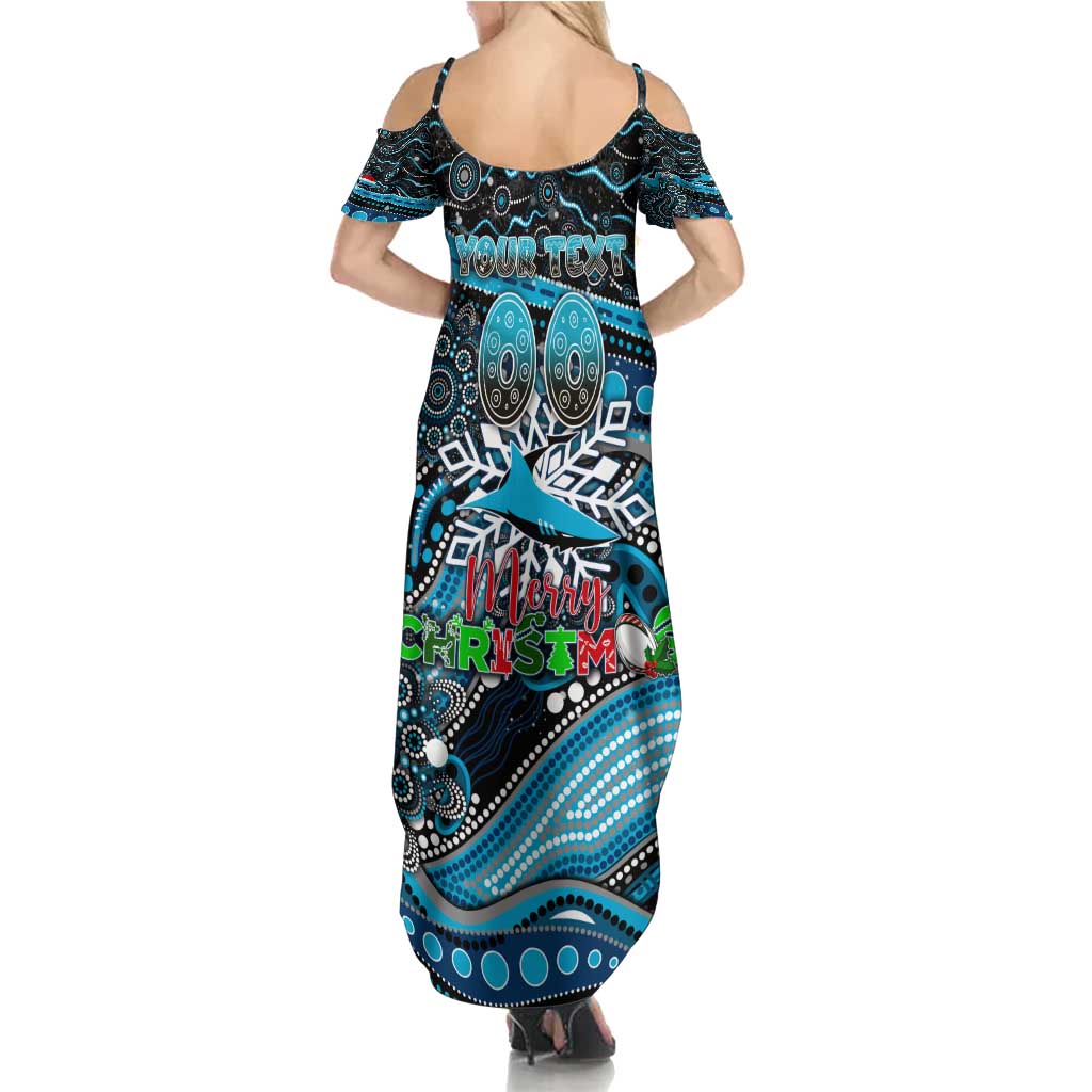 Merry Christmas Sharks Summer Maxi Dress Aboriginal Santa Rugby Mascot - Cronulla Sutherland