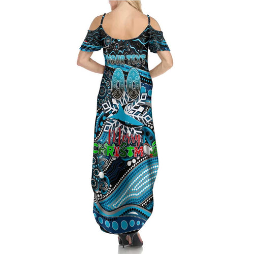 Merry Christmas Sharks Summer Maxi Dress Aboriginal Santa Rugby Mascot - Cronulla Sutherland