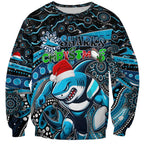 Merry Christmas Sharks Sweatshirt Aboriginal Santa Rugby Mascot - Cronulla Sutherland