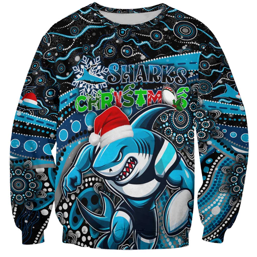 Merry Christmas Sharks Sweatshirt Aboriginal Santa Rugby Mascot - Cronulla Sutherland