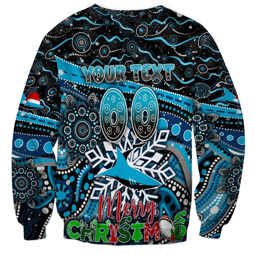 Merry Christmas Sharks Sweatshirt Aboriginal Santa Rugby Mascot - Cronulla Sutherland