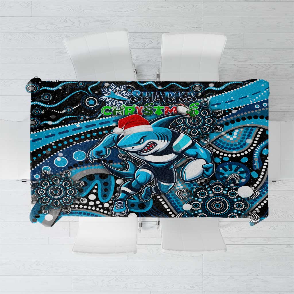 Merry Christmas Sharks Tablecloth Aboriginal Santa Rugby Mascot - Cronulla Sutherland