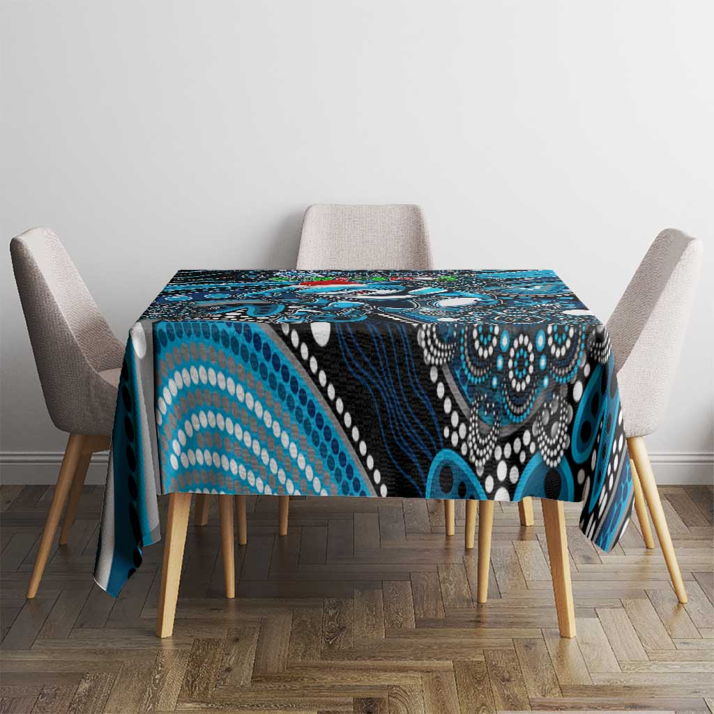 Merry Christmas Sharks Tablecloth Aboriginal Santa Rugby Mascot - Cronulla Sutherland