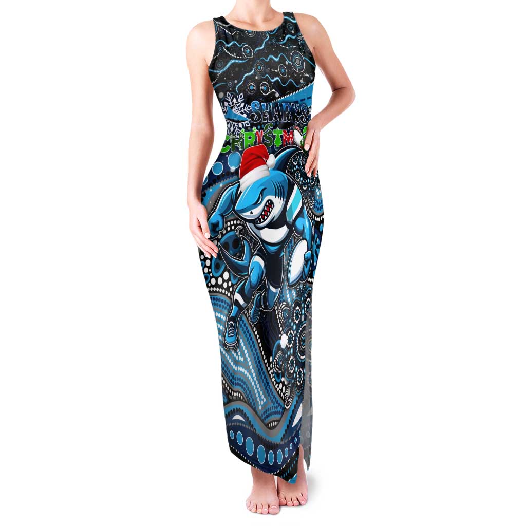 Merry Christmas Sharks Tank Maxi Dress Aboriginal Santa Rugby Mascot - Cronulla Sutherland