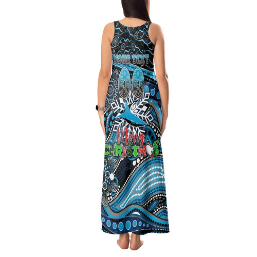 Merry Christmas Sharks Tank Maxi Dress Aboriginal Santa Rugby Mascot - Cronulla Sutherland