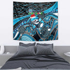 Merry Christmas Sharks Tapestry Aboriginal Santa Rugby Mascot - Cronulla Sutherland