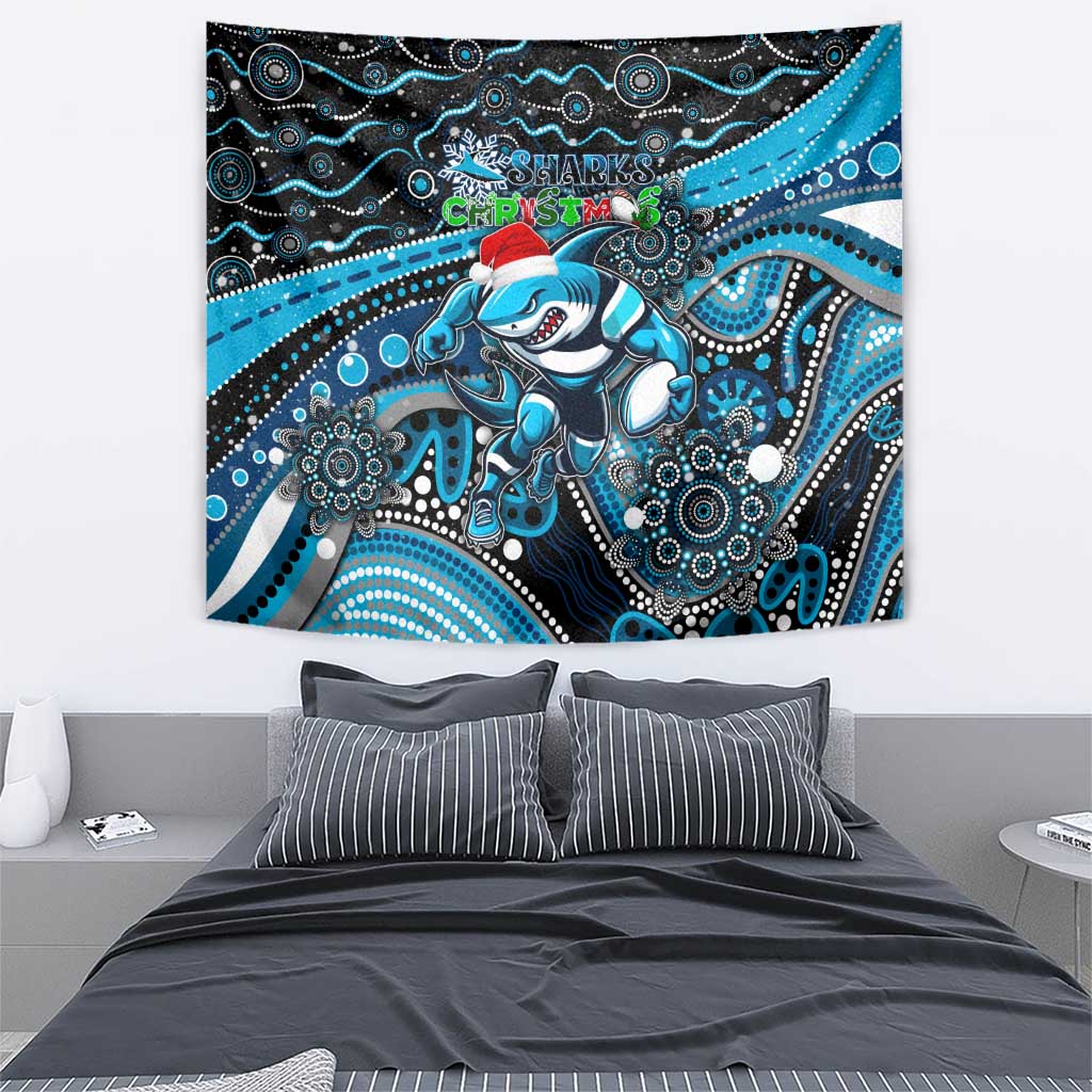 Merry Christmas Sharks Tapestry Aboriginal Santa Rugby Mascot - Cronulla Sutherland