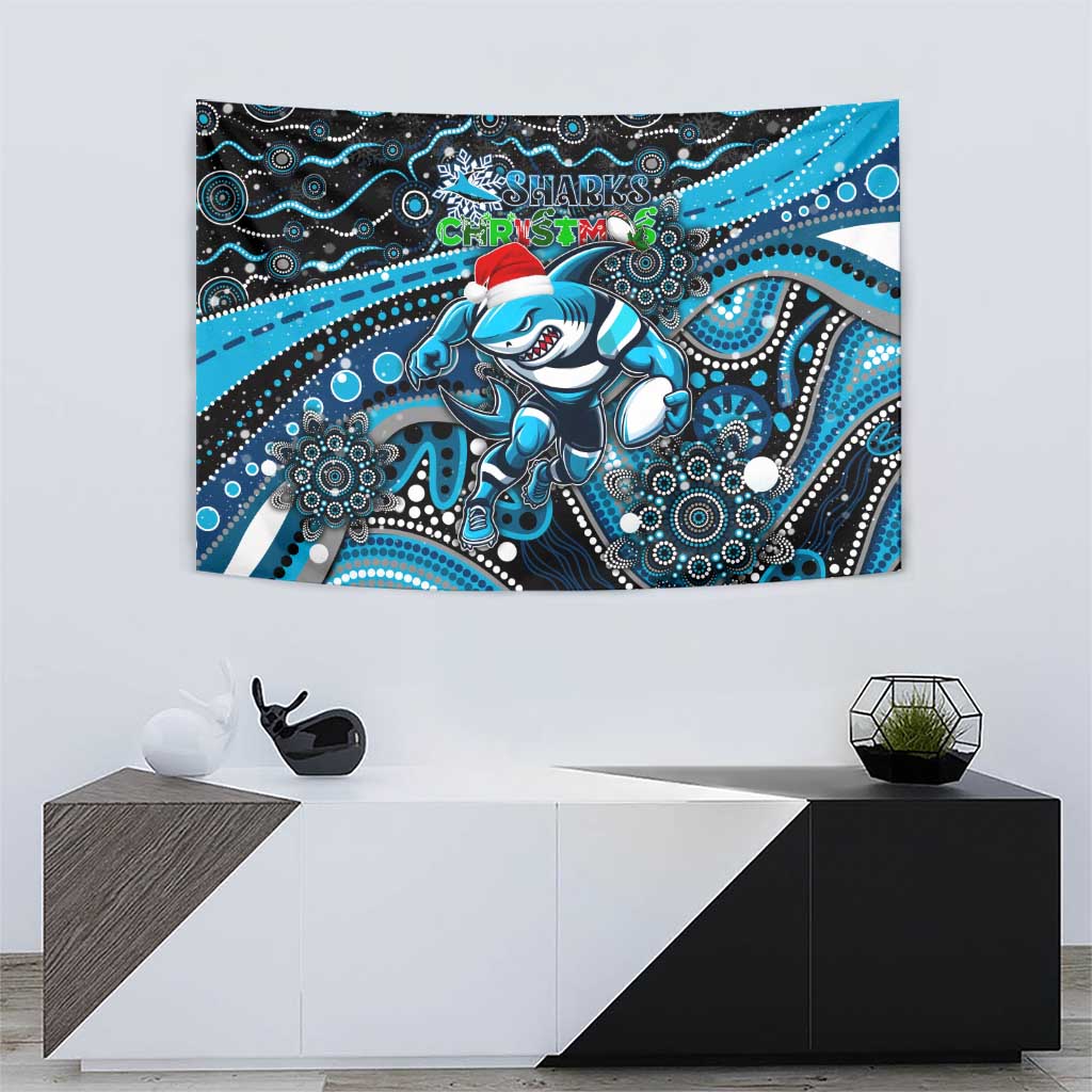 Merry Christmas Sharks Tapestry Aboriginal Santa Rugby Mascot - Cronulla Sutherland