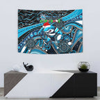 Merry Christmas Sharks Tapestry Aboriginal Santa Rugby Mascot - Cronulla Sutherland