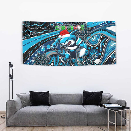 Merry Christmas Sharks Tapestry Aboriginal Santa Rugby Mascot - Cronulla Sutherland