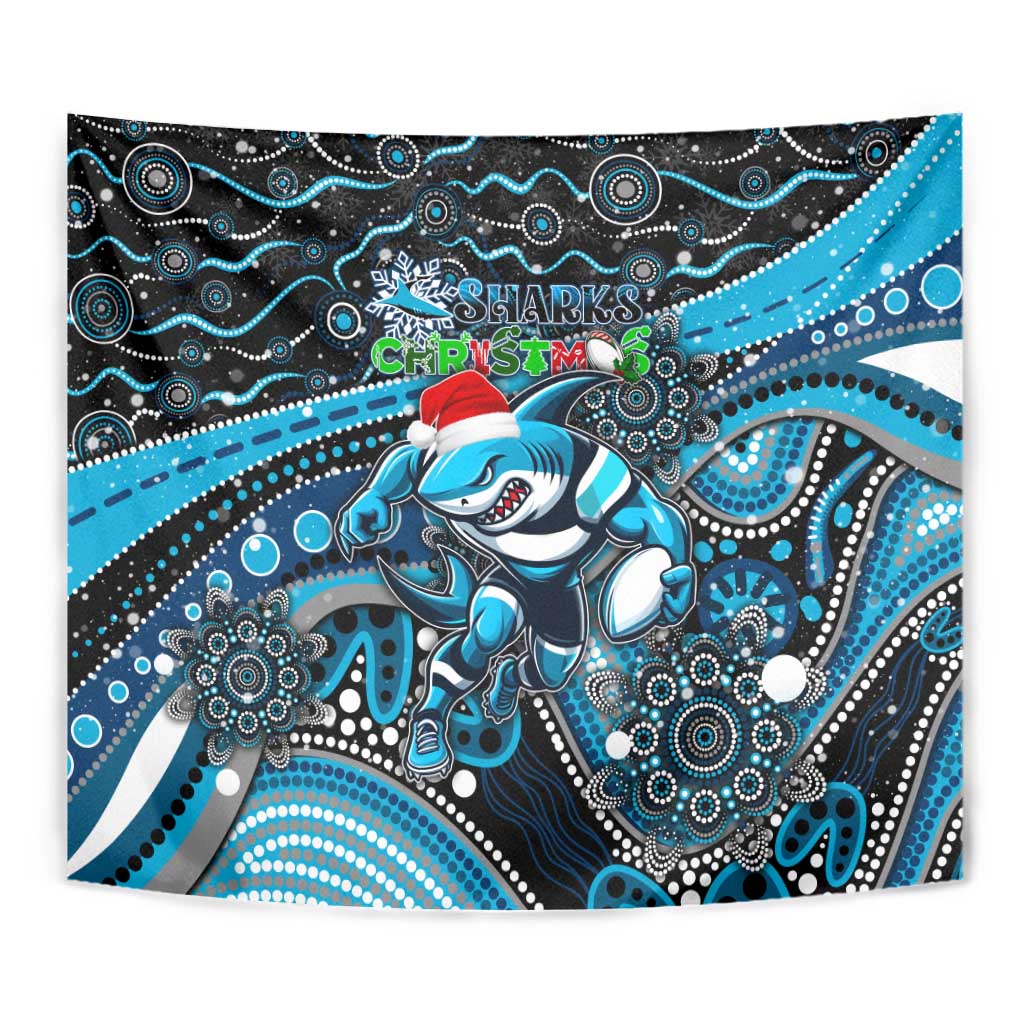 Merry Christmas Sharks Tapestry Aboriginal Santa Rugby Mascot - Cronulla Sutherland