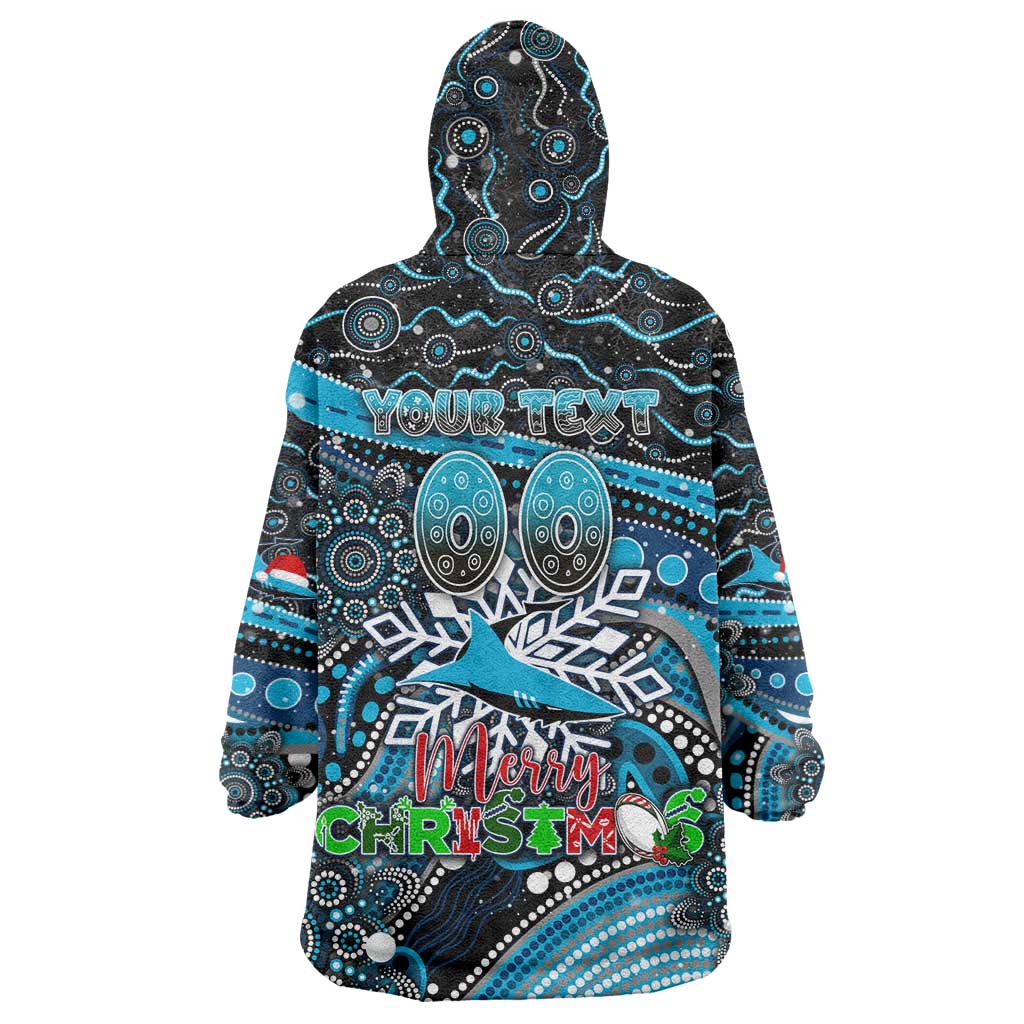 Merry Christmas Sharks Wearable Blanket Hoodie Aboriginal Santa Rugby Mascot - Cronulla Sutherland
