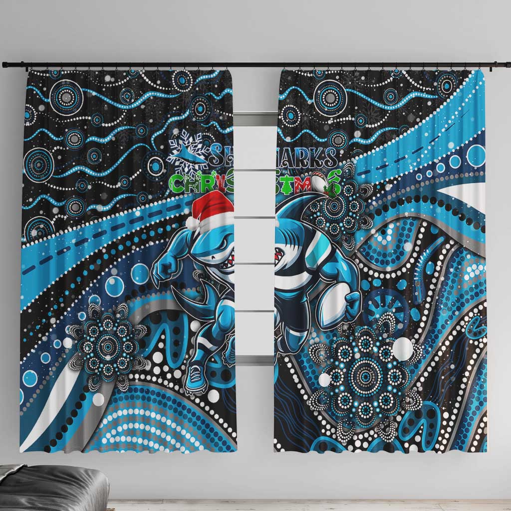 Merry Christmas Sharks Window Curtain Aboriginal Santa Rugby Mascot - Cronulla Sutherland
