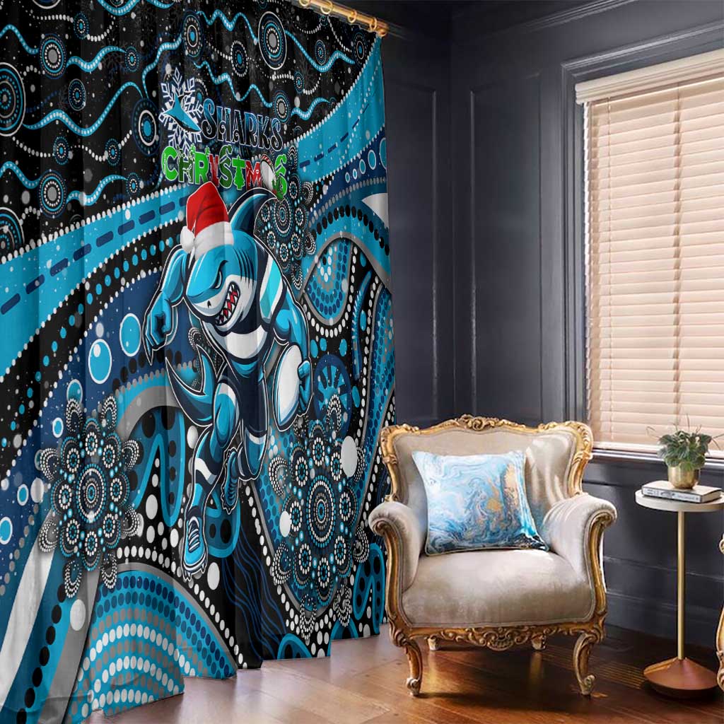 Merry Christmas Sharks Window Curtain Aboriginal Santa Rugby Mascot - Cronulla Sutherland