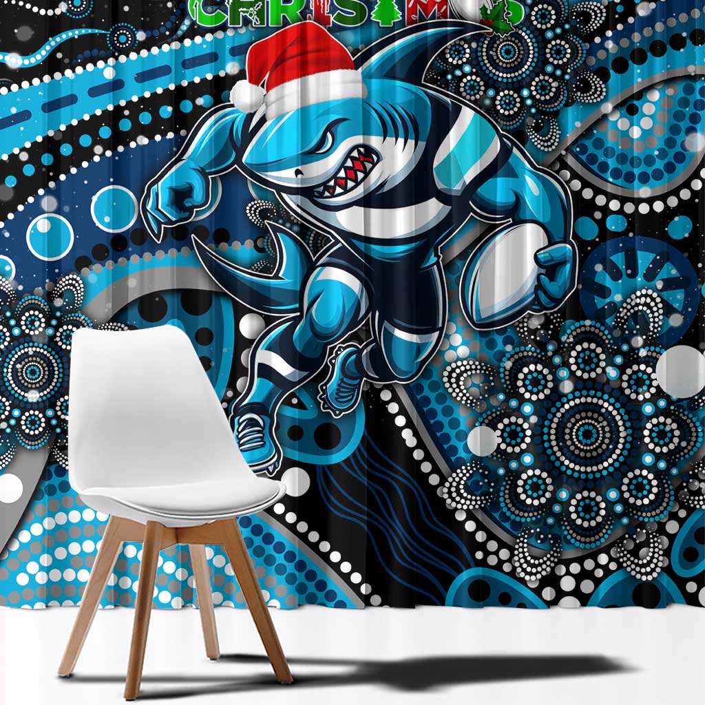 Merry Christmas Sharks Window Curtain Aboriginal Santa Rugby Mascot - Cronulla Sutherland
