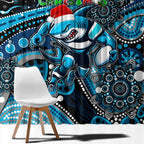 Merry Christmas Sharks Window Curtain Aboriginal Santa Rugby Mascot - Cronulla Sutherland