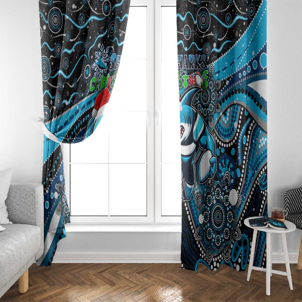 Merry Christmas Sharks Window Curtain Aboriginal Santa Rugby Mascot - Cronulla Sutherland