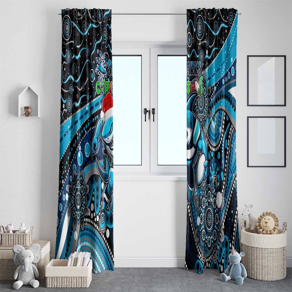 Merry Christmas Sharks Window Curtain Aboriginal Santa Rugby Mascot - Cronulla Sutherland