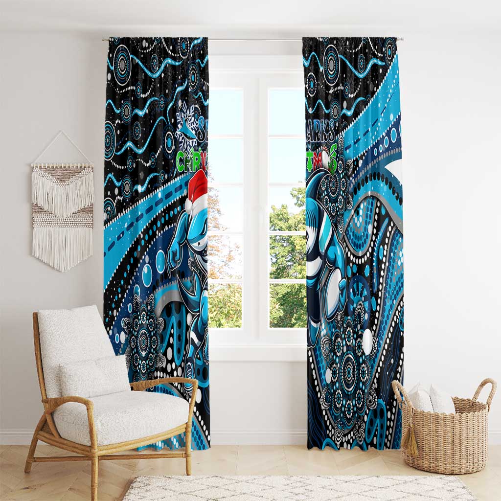 Merry Christmas Sharks Window Curtain Aboriginal Santa Rugby Mascot - Cronulla Sutherland