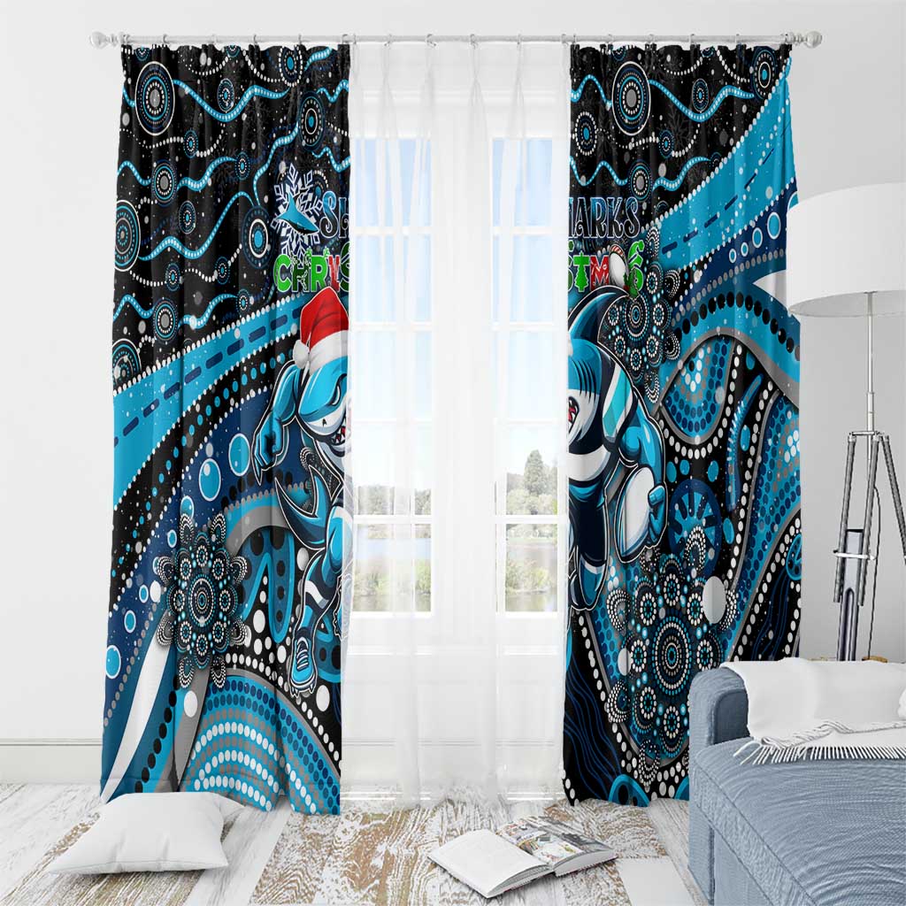 Merry Christmas Sharks Window Curtain Aboriginal Santa Rugby Mascot - Cronulla Sutherland