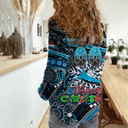 Merry Christmas Sharks Women Casual Shirt Aboriginal Santa Rugby Mascot - Cronulla Sutherland