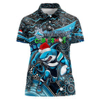 Merry Christmas Sharks Women Polo Shirt Aboriginal Santa Rugby Mascot - Cronulla Sutherland