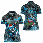 Merry Christmas Sharks Women Polo Shirt Aboriginal Santa Rugby Mascot - Cronulla Sutherland