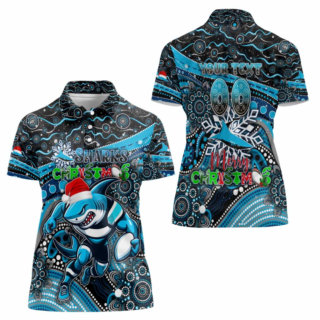 Merry Christmas Sharks Women Polo Shirt Aboriginal Santa Rugby Mascot - Cronulla Sutherland