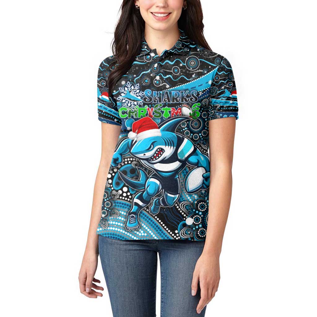 Merry Christmas Sharks Women Polo Shirt Aboriginal Santa Rugby Mascot - Cronulla Sutherland