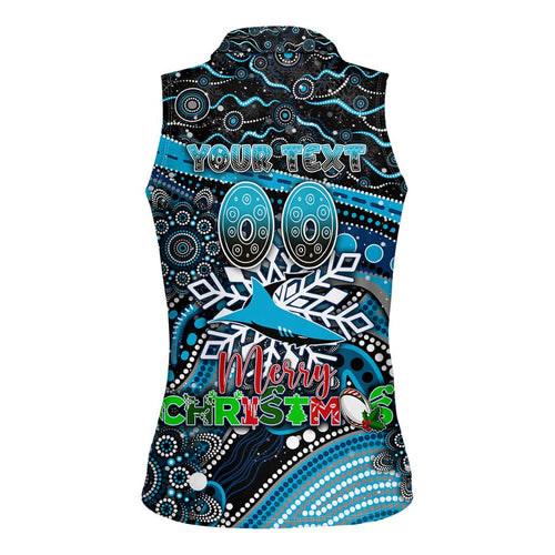 Merry Christmas Sharks Women Sleeveless Polo Shirt Aboriginal Santa Rugby Mascot - Cronulla Sutherland