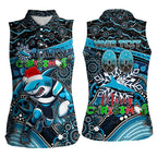 Merry Christmas Sharks Women Sleeveless Polo Shirt Aboriginal Santa Rugby Mascot - Cronulla Sutherland