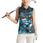 Merry Christmas Sharks Women Sleeveless Polo Shirt Aboriginal Santa Rugby Mascot - Cronulla Sutherland